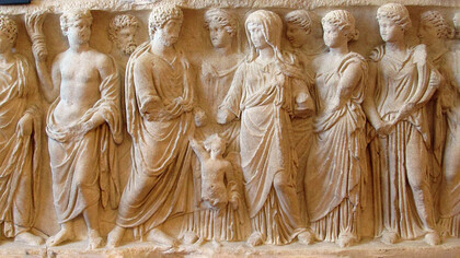 Frammento di sarcofago romano con scena di matrimonio, 150-200 d.C.