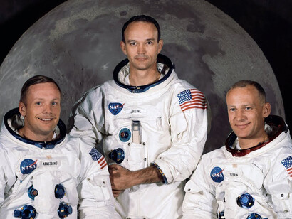 Tripulación del Apolo 11. De izquierda a derecha: Neil Armstrong, Michael Collins y Buzz Aldrin