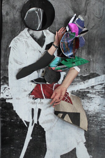 Sally Smart, Hand Puppet Abstact, HH (The Pedagogical Puppet) 2013, Silkscreen on fabric with collage elements, 122 x 62 cm 
