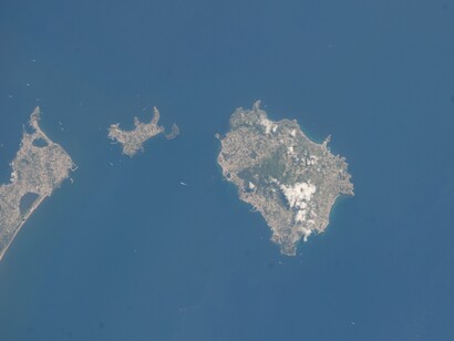 Capo Miseno, Procida, Ischia.Campania, Italia. Foto dalla Stazione spaziale internazionale