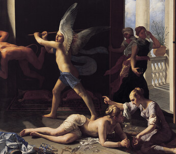 Guido Cagnacci, "The Repentant Magdalene", ca.  1660 – 63. Oil on canvas, 90 ¼ x 10 ¾ in. (229.2 x 266.1 cm). Norton Simon Museum, Pasadena 