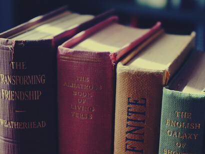 A colorful set of book spines