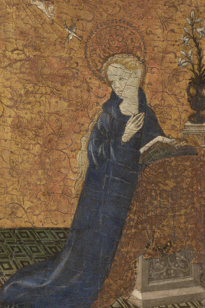 Gonçal Peris Sarrià, La virgen anunciada (detalle), 1425 - 1450. Cortesía del Museo Nacional del Prado