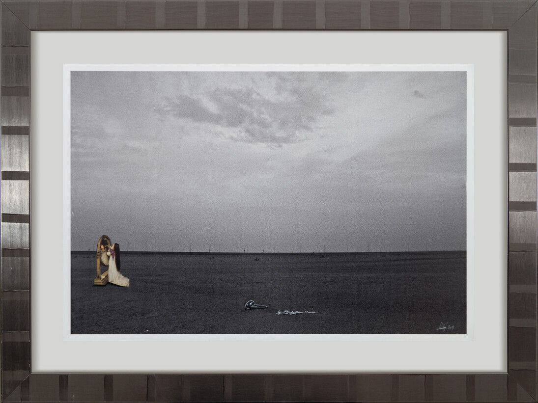 Shurooq Amin, Pipe Dreams, 2014, Mixed media on paper in glass & stainless steel frame, 101 x 135 cm