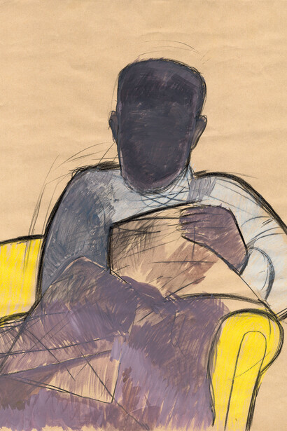 Ritratto di Pietro Ingrao, 1984, dettaglio,
acrilico su carta, 
38.5 x 34 cm,
Roma, Collezione privata
