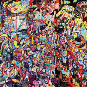 Kamoen,Tezz 'Replacement Fish Casper Greg 5', 2014 Pastel crayons, oil crayons, ink, marker pencils, 320 x 750 cm