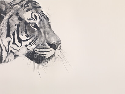 Glitter Tiger on Cream, hand printed silk screen, 117x95cm 