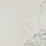 Gustav Klimt, Studie für die rechte Figur mit gespreizten Beinen und Rock im Gemälde "Die braut" aus dem letzten Skizzenbuch, 1917. Mit freundlicher genehmigung des Lower Belvedere