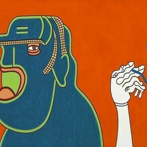 Karl Wirsum, Hollow Swallow, 2010, acrylic on panel with painted wood frame, 21 x 36 inches