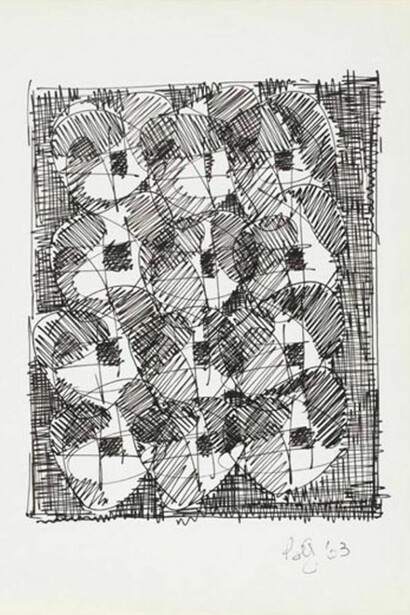 Brion Gysin, Untitled, 1963, ink on paper, 8 3/4 x 7 inches (22.2 x 17.8 cm), initialed & dated on recto
