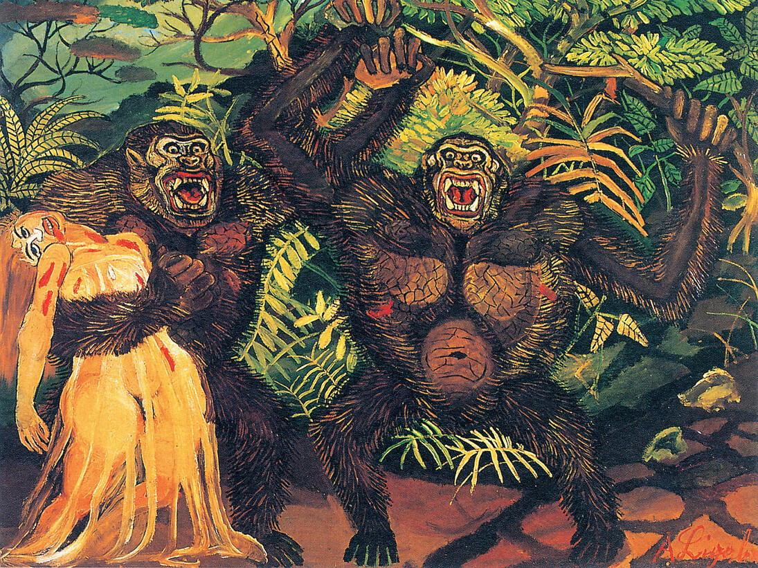 Antonio Ligabue, Gorilla con donna, olio su tavola di faesite, 1957-1958, 88 x 100 cm