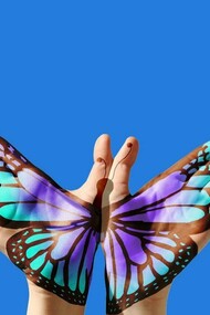 Unas manos hacen la figura de una mariposa