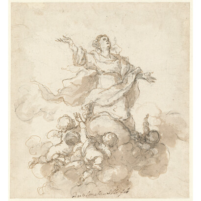 The Assumption of the Virgin, Bartolomé Esteban Murillo, Black pencil, pen, and light chestnut wash with touches of gray wash, 216 x 198 mm, ca. 1665 – 1668, Hamburg, Hamburger Kunsthalle, Kupferstichkabinett © Hamburger Kunsthalle / bpk, Foto: Christoph Irrgang