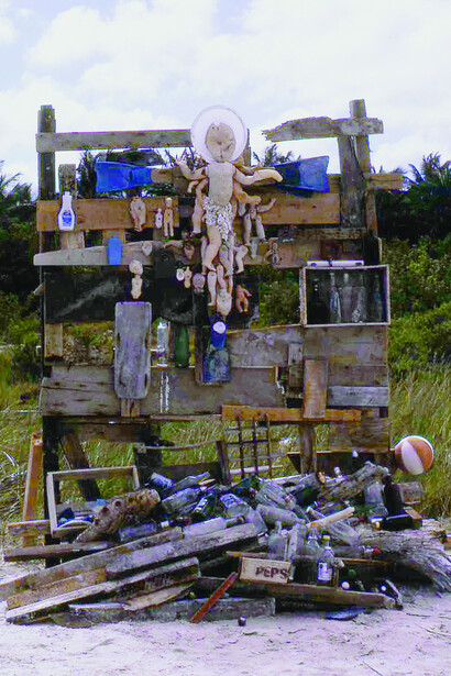 'Crucifixion of Generations to Come', created from garbage on beach, Chichiriviche, Venezuela, 1972