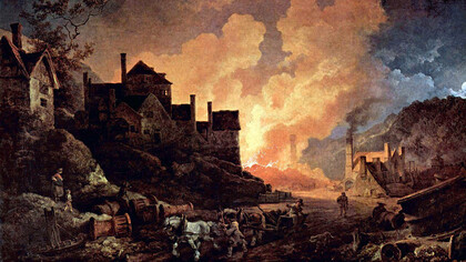 "Coalbrookdale por la noche", pintura al óleo de Philipp Jakob Loutherbourg (1801). Coalbrookdale es considerada una de las cunas de la revolución industrial