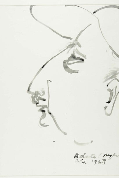 Ritratto di Roberto Longhi, 1975, pennello e inchiostro su carta, © Gabinetto Scientifico Letterario G.P. Vieusseux, Firenze