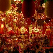 Colored decorations through the streets of Vietnam for the celebration of Tet.