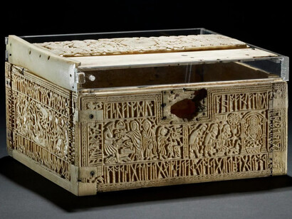 'The Franks Casket', whalebone casket, probably made in northern England, found in France, early AD 700s. Courtesy of the British Museum