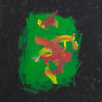 Technical Ecstasy (2025) — an original collaborative painting by Ozzy Osbourne with chimps Kramer and Sable, created to support Save the Chimps