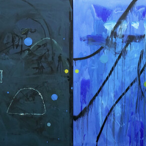 Land Forms (Blue) acrylic and ilmenite on canvas 120x240cm