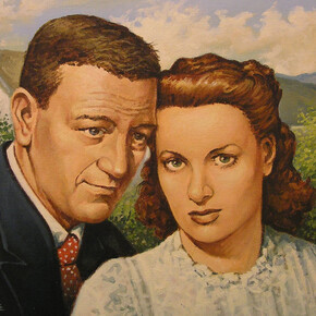 Roy Wallace, The Quite Man - John Wayne and Maureen O'Hara, oil on canvas board