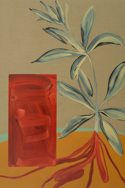 David Mullen, ‘getting Madder & Madder’ 190cm x 145cm, Rose madder, Reseda, indigo, yellow ochre, titanium white and terre verte in oil on linen, 2019