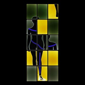 Sara Greenberger Rafferty,
An Audience (Yellow Variation), 2024,
Laminated Inkjet print,
80 × 36 inches. Courtesy of the artist and Document Chicago | Lisbon