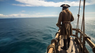 A pirate looking at the sea