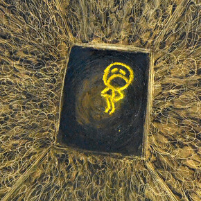 Mais minutos sozinho - 60X120 cm - Pastel extrafino, grafite, esferográfica, cimento refratário, laca e solução vinílica sobre tela
