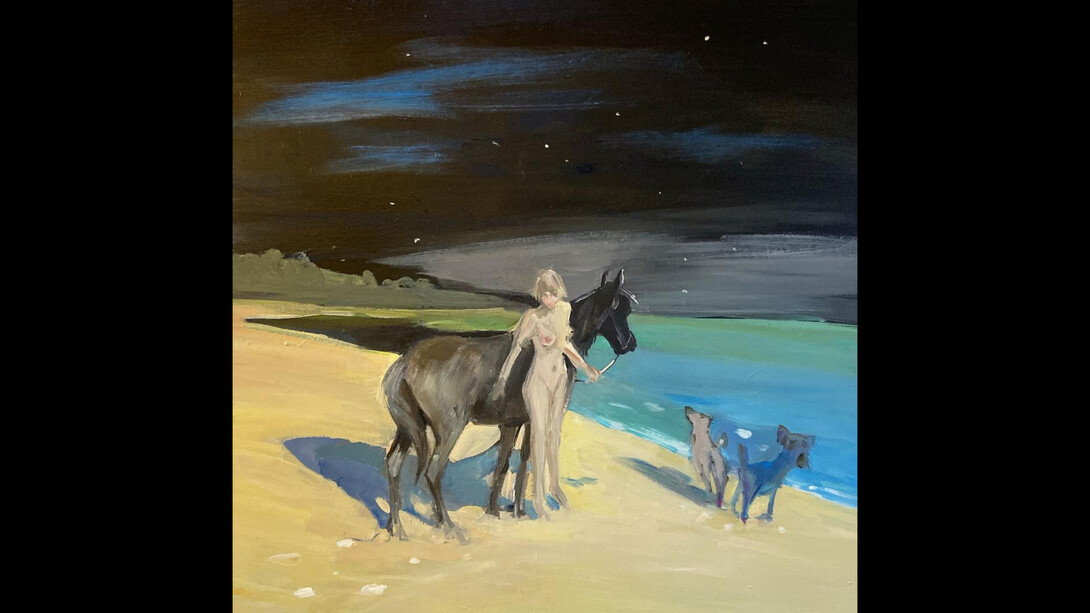 Deborah Brown, Dark Horse, 2019, oil on canvas, 36x36 inches. Courtesy of Gavlak Gallery
