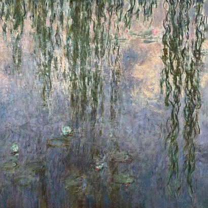 Claude Montet, Nenúfares (detalle). Los nenúfares, heridos, dormirán y soñarán, mecidos por su largo rizoma medular. Soñarán y dormirán los nenúfares del nido; más no habrá invierno que les permita volar