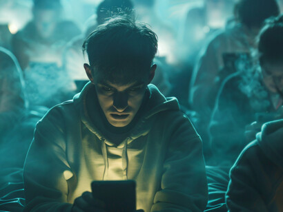A view of people absorbed in their smartphones, endlessly scrolling through their screens