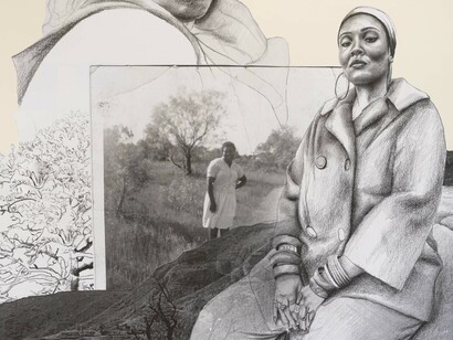 Tatyana Fazlalizadeh, Speaking to falling seeds, exhibition view. Courtesy of the California African American Museum