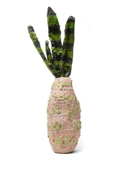 Kelly Sinnapah Mary, Notebook of No Return: Childhood of Sanbras, 2021, Paper, metal, mortar, and acrylic paint, 28.5 x 10 x 5 in. Courtesy of Aicon Gallery