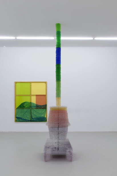 Matthew Darbyshire, CAPTCHA n°4 - Stove, 2014, Digital media hand drawn and cut in polycarbonate sheet, 320 x 70 x 65 cm, Courtesy: the artist, Galerie Jousse Entreprise, Paris & Herald Street, London