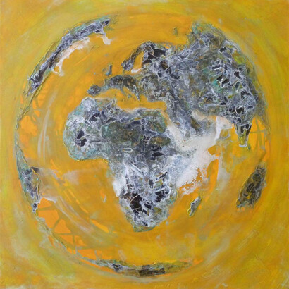 Petra Aichholz, One Earth Yellow Spirit, Acrylic & Mixed Media on Canvas, 39.5" x 39.5" x 1.5"