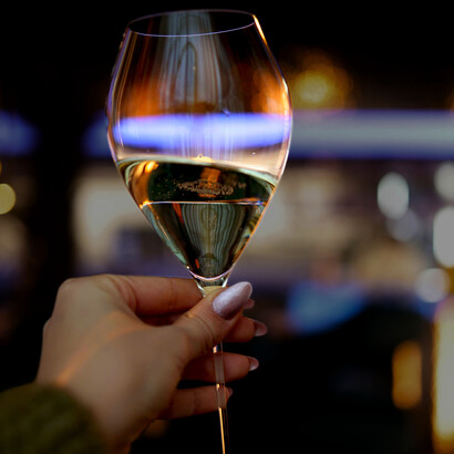 Elegant wine tasting in a cozy indoor setting with warm ambient light