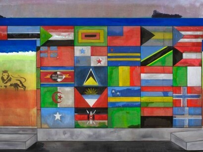 Peter Doig, Painting for Wall Painters (Prosperity P.o.S.), 2010-2012, Distemper on linen, 240 x 360 cm, DOI 157, Courtesy of a private collection