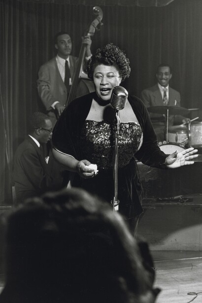 Herman Leonard, Ella Fitzgerald, Downbeat, New York (detail), 1949. Courtesy of Ogden Museum of Southern Art