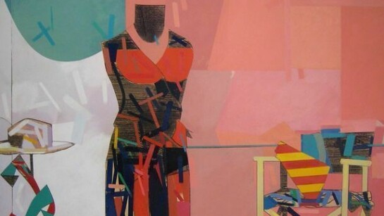 Richard Merkin, Fifth Avenue Pants for Lipstick, 1975, 48" X 72", tempera on board, wood stripping frame size is 49 x 73