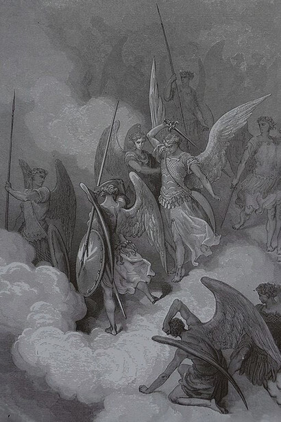 Illustrazione di Gustave Doré dell'opera di Milton "Paradise Lost", Libro VI, riga 188, 1866