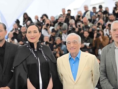 Leonardo di Caprio, Robert De Niro, Lily Gladstone e Martin Scorcese no Festival de Cannes