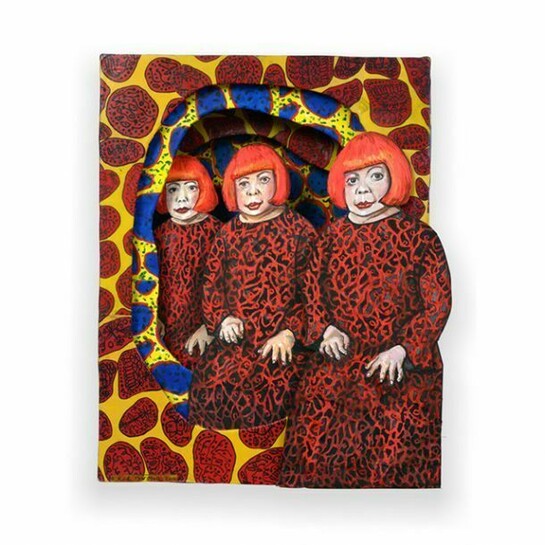Red Grooms, Galactic Orbs (Yayoi Kusama), 2013, watercolor, acrylic, ink and digital print on illustration board and foam board, 19 x 15 3/4 x 3 3/4 inches
