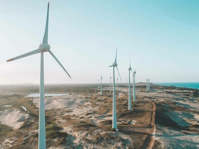 Wind turbines by the sea