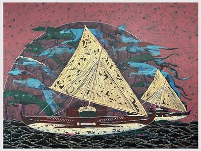 Jamal Bassiouni, The Red Sky (detail), 2024. Acrylic on Canvas, 118 X 165 cm. Courtesy of the artist and Artbooth Gallery
