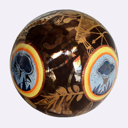 Nicolás Leiva,
Constellation 26,
2017-2021,
Signed on the underside,
Glazed ceramic,
9 inches in diameter,
22.9 centimeters in diameter. Courtesy of the artist and Ruiz-Healy Art