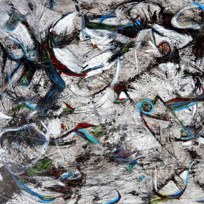 Virginia Knapp, Twirling Pheasants, Acrylic & Oil Pastel on Canvas, 30" x 40"