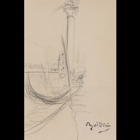 Giovanni Boldini, Colonna del Leone a Venezia, 1880-1889, Matita grassa su carta, 152 x 104 mm