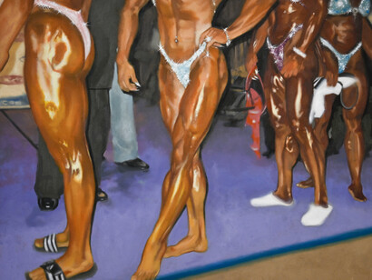 Emma Beatrez, Bikini Bite 2.0, 2023, Oil on canvas, 35 x 44 in (88.9 x 111.8 cm). Courtesy of the Artist and Nathalie Karg Gallery