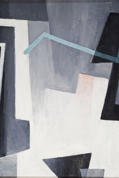 Hans Richter, Triptych in Gray, Red, and Green, 1959, Olio su tela su tavola, Tre elementi, ognuno 39.4 x 49.5 cm, Collezione privata, ©2013 Hans Richter Estate, Foto ©2013 Museum Associates/LACMA